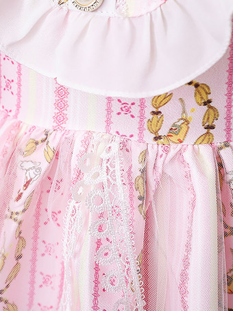 フラワーガールドレスピンクジュエルネック長袖刺繡キッズパーティードレス