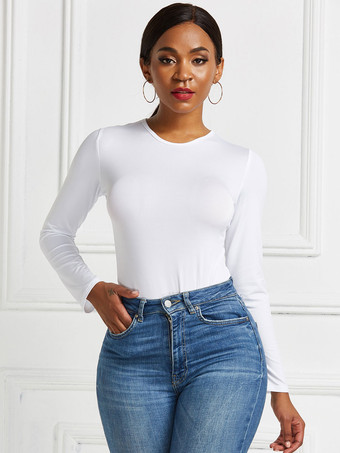 レディースボディスーツブラックロングスリーブジュエルネックセクシーなポリエステルトップ