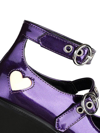 Scarpe Lolita gotiche Scarpe Lolita in pelle PU con tacco grosso e punta tonda nera