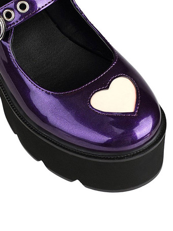 Scarpe Lolita gotiche Scarpe Lolita in pelle PU con tacco grosso e punta tonda nera