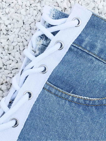 レディースデニムショーツホワイトコットンストレートエクストラショートカジュアルグロメットホットパンツ