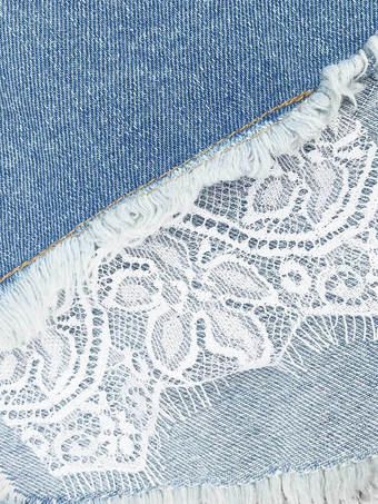 レディースデニムショーツブルーレースコットンストレートエクストラショートカウボーイカジュアルホットパンツ