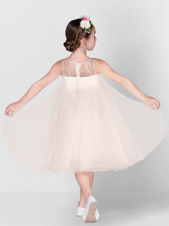 フラワーガールドレスシャンパンチュールジュエルネックノースリーブスパンコールキッズソーシャルパーティードレス