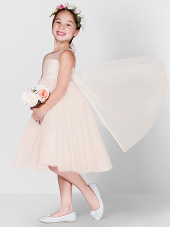 フラワーガールドレスシャンパンチュールジュエルネックノースリーブスパンコールキッズソーシャルパーティードレス