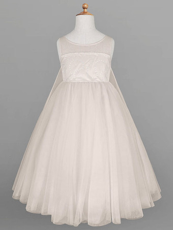 フラワーガールドレスシャンパンチュールジュエルネックノースリーブスパンコールキッズソーシャルパーティードレス