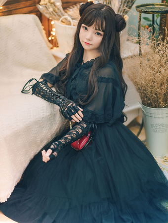 Gothic Lolita JSK Dress Black Polyester Sleeveless Dark Lolita Jumper Skirts