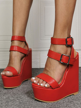 セクシーなヒールサンダル プラスサイズ ホワイト PUレザー ウェッジヒール セクシーな靴 プラスサイズ 靴