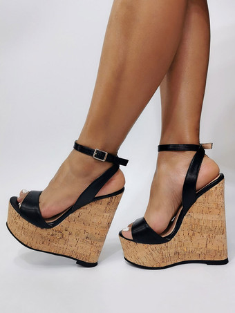 女性のセクシーなサンダル ウェッジ ホワイト スリングバック プラットフォーム アンクル ストラップ ウェッジ サンダル