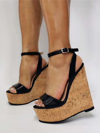 女性のセクシーなサンダル ウェッジ ホワイト スリングバック プラットフォーム アンクル ストラップ ウェッジ サンダル