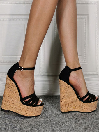 プラスサイズのセクシーなサンダル ブラック マイクロスエードアッパー オープントゥ スティレットヒール セクシーな靴 プラスサイズの靴