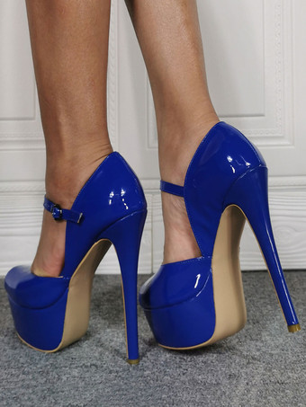 プラスサイズのセクシーなサンダル ロイヤルブルー パテント PU アッパー 1.6" 6.1" セクシーな靴 プラスサイズの靴