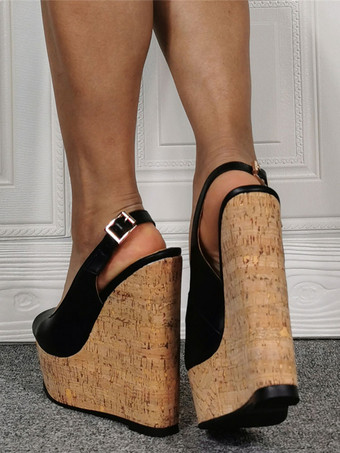 ハイヒールセクシーサンダルブラックPUレザーオープントゥ1.8 "6.1"セクシーシューズ