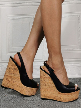 ハイヒールセクシーサンダルブラックPUレザーオープントゥ1.8 "6.1"セクシーシューズ