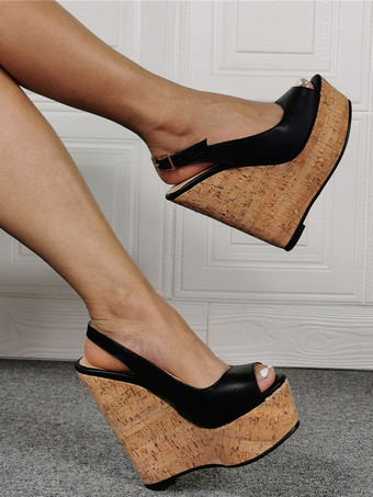 ハイヒールセクシーサンダルブラックPUレザーオープントゥ1.8 "6.1"セクシーシューズ