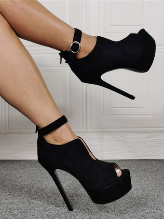 セクシーなハイヒール プラスサイズ ブラック マイクロスエード スティレットヒール セクシーな靴 プラスサイズ 靴