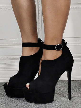 セクシーなハイヒール プラスサイズ ブラック マイクロスエード スティレットヒール セクシーな靴 プラスサイズ 靴