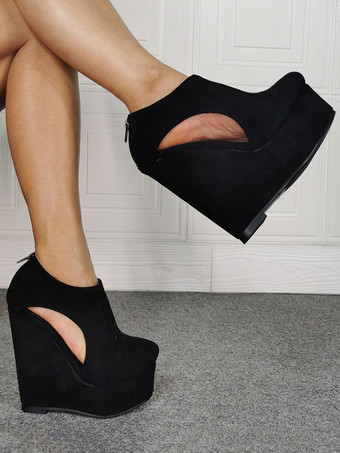 プラスサイズ セクシーサンダル ブラック マイクロスエードアッパー クローズドトゥ 1.8" 6.1" セクシーシューズ プラスサイズシューズ