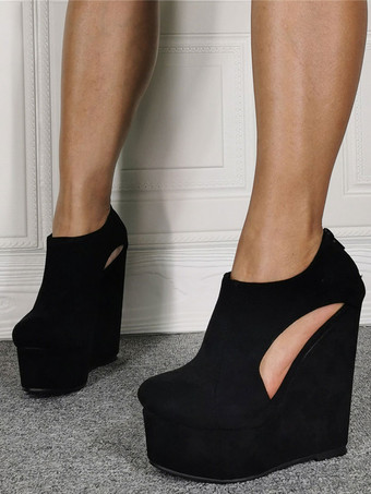 プラスサイズ セクシーサンダル ブラック マイクロスエードアッパー クローズドトゥ 1.8" 6.1" セクシーシューズ プラスサイズシューズ