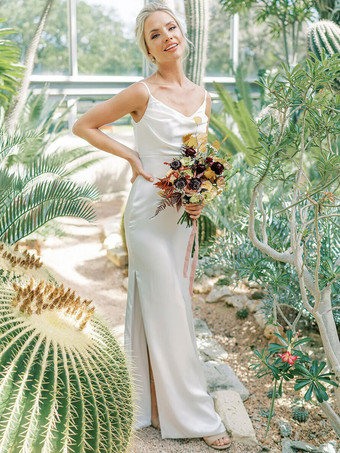 ホワイトブライドメイドドレスマーメイドフロアレングスノースリーブジッパー伸縮性シルクサテンブリックレッドウェディングパーティードレス