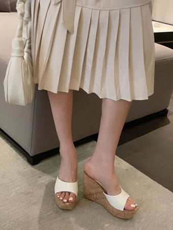 レディースブラックマレールピープトウウェッジヒール特許PU夏ヒールスリッパ