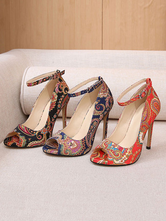 レディースブルーヒールピープトウスティレットヒールエレガントアンクルストラッププラスサイズカジュアルヒールシューズ