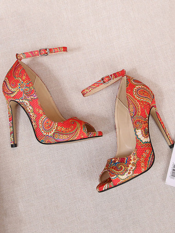 レディースブルーヒールピープトウスティレットヒールエレガントアンクルストラッププラスサイズカジュアルヒールシューズ