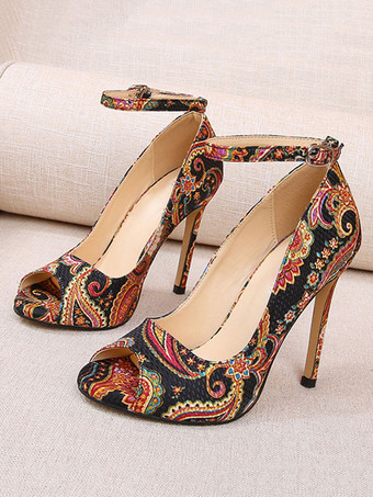 レディースブルーヒールピープトウスティレットヒールエレガントアンクルストラッププラスサイズカジュアルヒールシューズ