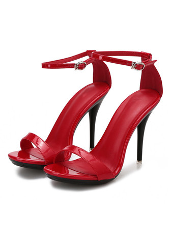 Sandales à talons pour femmes talon aiguille rouge bout ouvert en cuir PU sandales d'été décontractées
