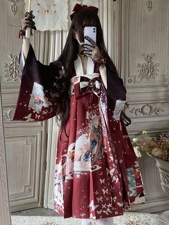 Cappotti tradizionali giapponesi Lolita Soprabito estivo Lolita con stampa floreale in poliestere nero