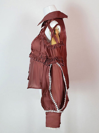 レッド 甘いロリータブルーズポリエステルレースアップ長袖カジュアルトップライトアプリコットロリータシャツ