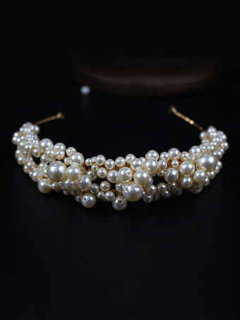 ゴールデンヘアバンドヘッドピースウェディングパールブライダルヘアアクセサリー