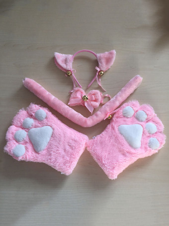 甘いロリータアクセサリーピンクの猫の耳の手袋のしっぽ3ピースセットロリータアクセサリーの衣装
