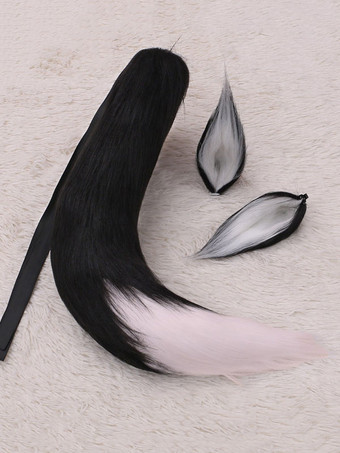 ブラック 甘いロリータアクセサリーホワイトフォックスイヤーテール2ピースセットロリータアクセサリー衣装