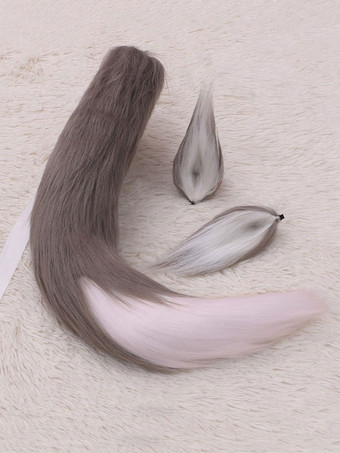 グレイ甘いロリータアクセサリーホワイトフォックスイヤーテール2ピースセットロリータアクセサリー衣装