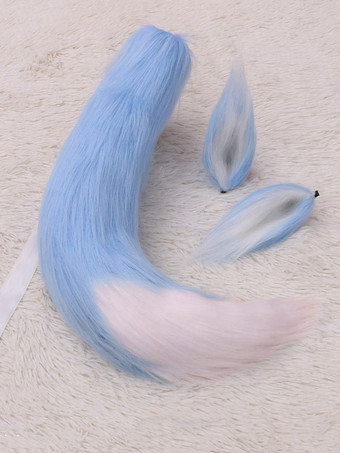 ベビーブルー甘いロリータアクセサリーホワイトフォックスイヤーテール2ピースセットロリータアクセサリー衣装