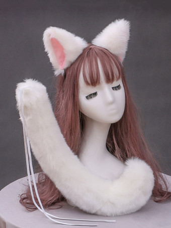 Acessórios Sweet Lolita White Cats Ears Tail 2 peças Conjunto de acessórios Lolita