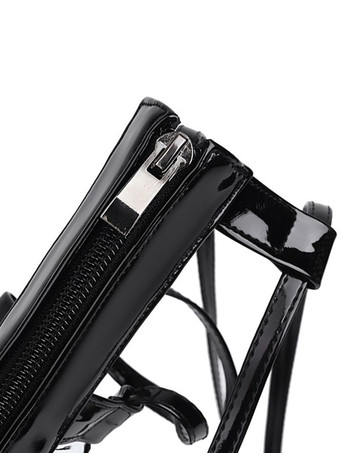 ブラックロリータレースアップサンダルPUレザーデイリーカジュアルロリータサマーヒールサンダル