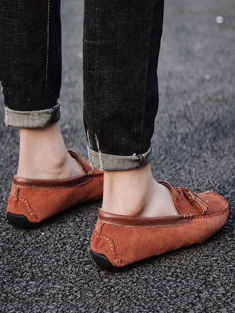 メンズ タッセルローファー グリーン スエード モカシン ドライビング スリッポンシューズ