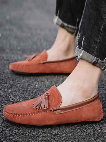 メンズ タッセルローファー グリーン スエード モカシン ドライビング スリッポンシューズ