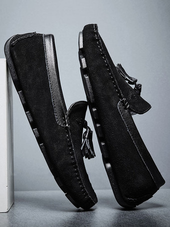 メンズ タッセルローファー グリーン スエード モカシン ドライビング スリッポンシューズ