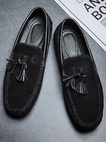 ブラック メンズ タッセルローファー グリーン スエード モカシン ドライビング スリッポンシューズ