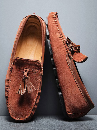 メンズ タッセルローファー グリーン スエード モカシン ドライビング スリッポンシューズ