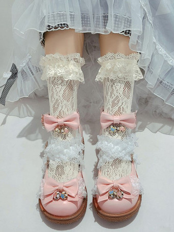 Sweet Lolita Shoes Bows Round Toe PU Leather Daily Casual Lolita Ankle Strap Heels
