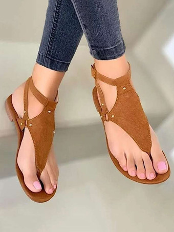 Womans Coffee Brown Flat Sandals Thong Sandals