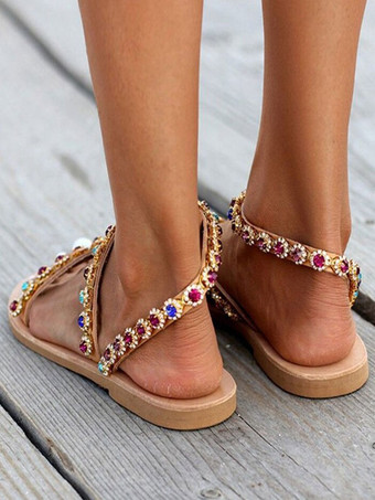 レディース アプリコット ジュエル フラット ボヘミアン ウェディング サンダル
