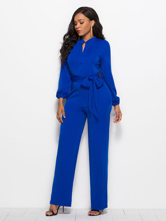 女性のための黒の V ネック長袖レース アップ ライクラスパンデックス ジャンプスーツ