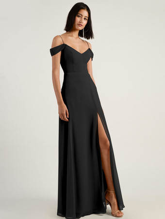 ブラックアイボリー イブニング Aライン バトーネック マキシレングス 半袖 ジッパー スプリットフロント ストレッチクレープ ページェント ウェディングゲストドレス 自由なカスタマイズ