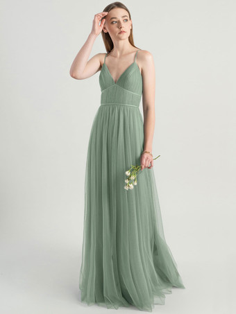 Avocado Green Prom Dress 2024 Sleeveless A-Line V-Neck Matte Satin Floor-Length Pleated Party Dresses Wedding Guest Dresses Free Customization