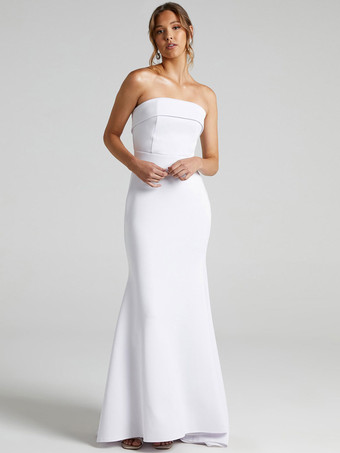 White Simple Mermaid Causal Wedding Dress With Brush Train Zipper Strapless Bridal Gowns Free Customization