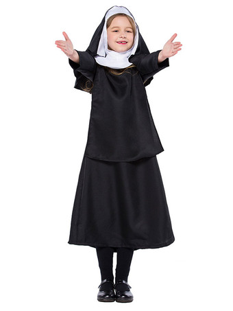 Kids Nun Costumes Costumes Noir One Piece Hood Hood Polyester Enfants Halloween Costumes Set complet